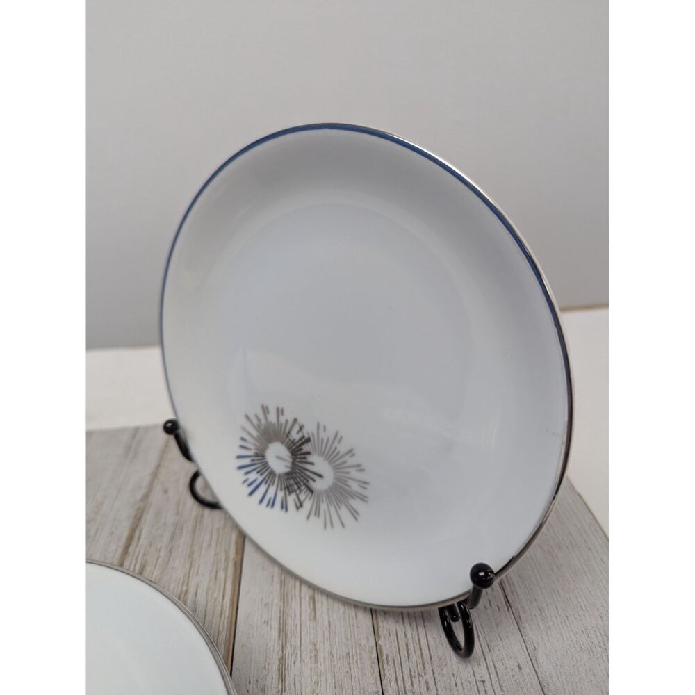 Vintage Kutani Set 4 Bread Dessert Plates 6 1/2" White Silver Gray Bursts Japan - Picture 2 of 9